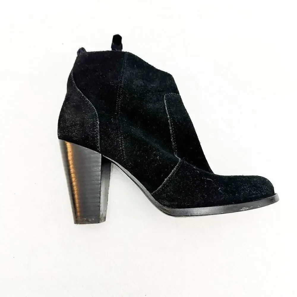 Joie Black Suede Ankle Bootie Round Toe Side Zip Size 38.5